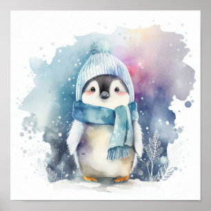 Winter-Baby-Pinguin-Aquarell-Nursery-Dekor-Druck Poster