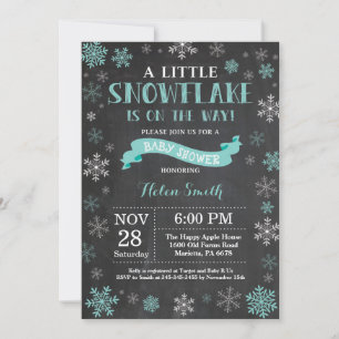 Winter-Baby-Shower Aqua-Schneeflocken-Tafel Einladung