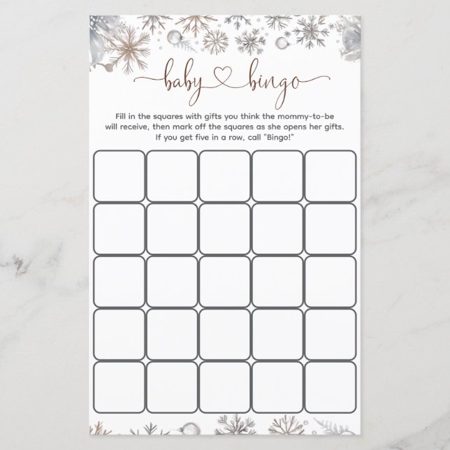 Winter-Baby-Shower-Bingo-Spiel (Vorderseite)