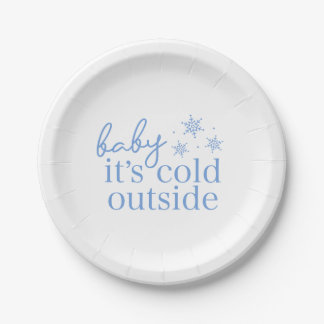 Winter Baby Shower Blue Baby It's Cold Outside Pappteller