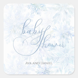 Winter Baby Shower Boy Blue Snowflake Quadratischer Aufkleber