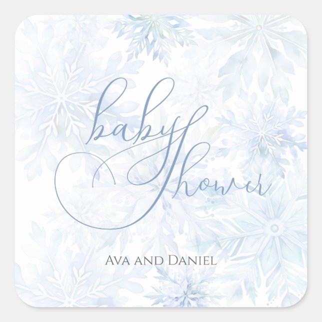 Winter Baby Shower Boy Blue Snowflake Quadratischer Aufkleber (Vorderseite)