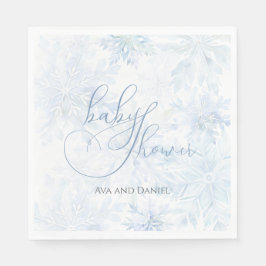 Winter Baby Shower Boy Blue Snowflake Serviette