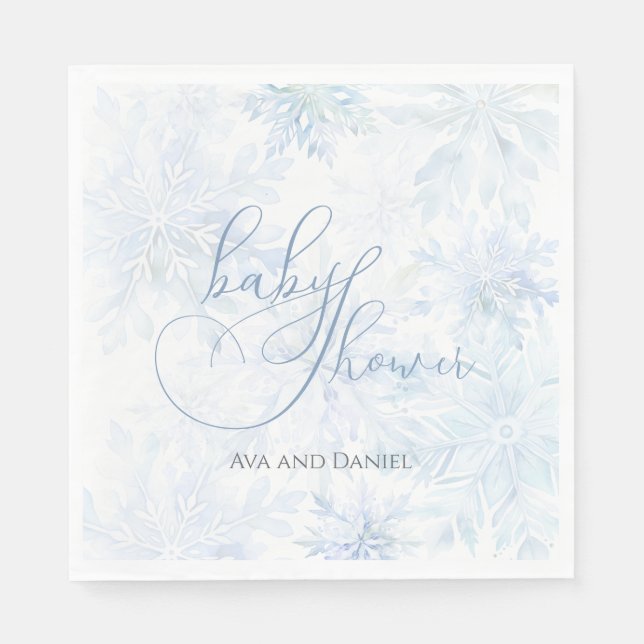 Winter Baby Shower Boy Blue Snowflake Serviette (Vorderseite)