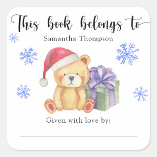 Winter-Baby-Shower-Buchbesitzeretikett, dieses Buc Quadratischer Aufkleber