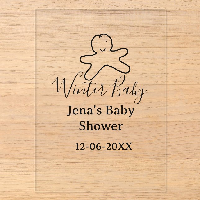 Winter baby shower cookie black scribble hand-draw acryleinladungen (Vorderseite)