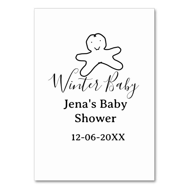 Winter baby shower cookie black scribble hand-draw tischnummer (Vorderseite)