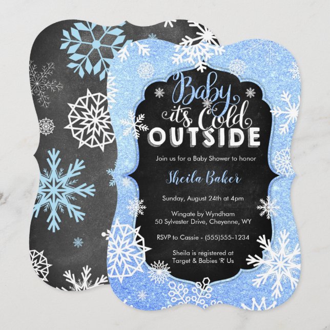 Winter Baby Shower Einladung - Boy Baby Shower (Vorne/Hinten)