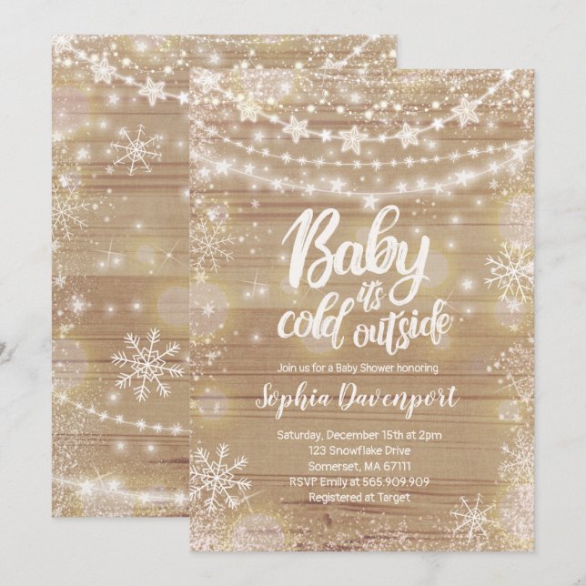 Winter Baby Shower Einladung Geschlecht neutral (Vorne/Hinten)