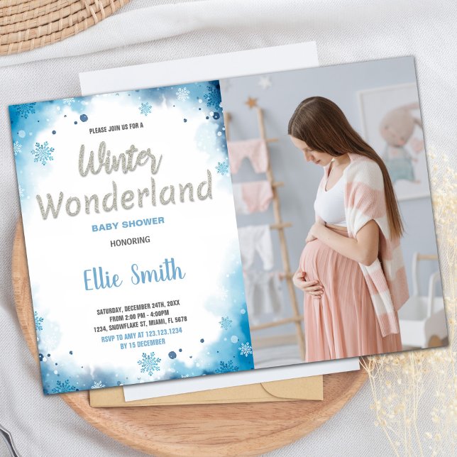 Winter Baby Shower Einladungen Blue Cloud Foto (Winter Baby Shower Invitations Blue Cloud Photo)