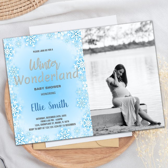 Winter Baby Shower Einladungen Blue Snow Foto (Winter Baby Shower Invitations Blue Snow Photo)