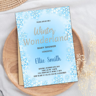 Winter Baby Shower Einladungen Blue Snow Silver
