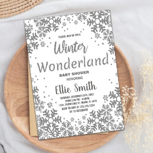 Winter Baby Shower Einladungen Silberner Glitzer