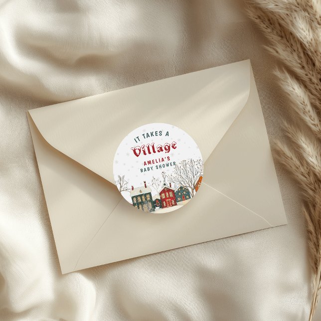 Winter Baby Shower Festive Village Favor  Runder Aufkleber (Von Creator hochgeladen)