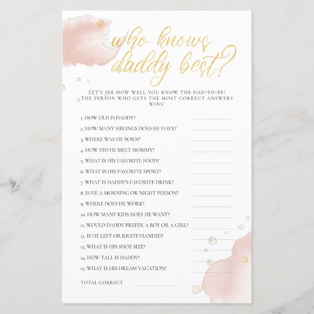 Winter Baby Shower Game, das Daddy Best kennt (Vorderseite)