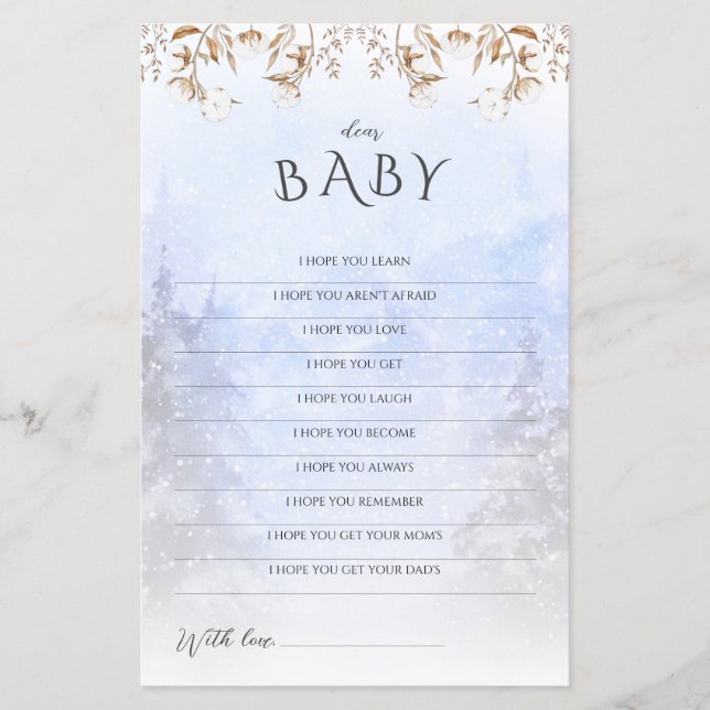 Winter Baby Shower Game Sehr geehrte Kinderwünsche (Vorderseite)