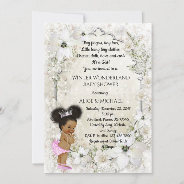 Winter Baby Shower Girl, etnic, Winter Wonderland Einladung (Vorderseite)