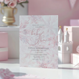 Winter Baby Shower Girl Pink Snowflake Einladung