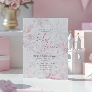 Winter Baby Shower Girl Pink Snowflake Einladung