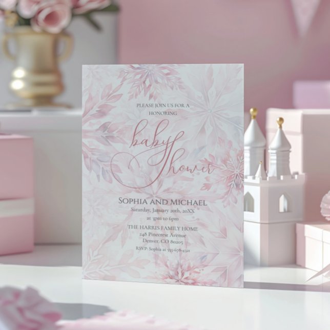 Winter Baby Shower Girl Pink Snowflake Einladung (Von Creator hochgeladen)