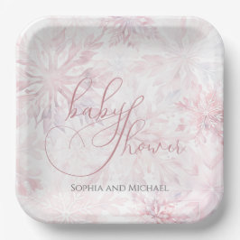 Winter Baby Shower Girl Pink Snowflake Pappteller