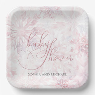 Winter Baby Shower Girl Pink Snowflake Pappteller