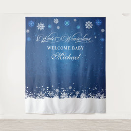 Winter Baby Shower Welcome Baby banner backdrop Wandteppich