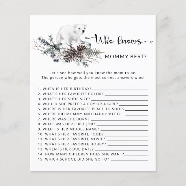 Winter Baby Shower Wer das beste Spiel der Mama ke (Vorderseite)