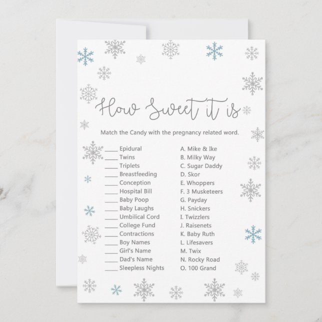 Winter Baby Showgame mit Antwort auf die 12x18 Einladung (Vorderseite)