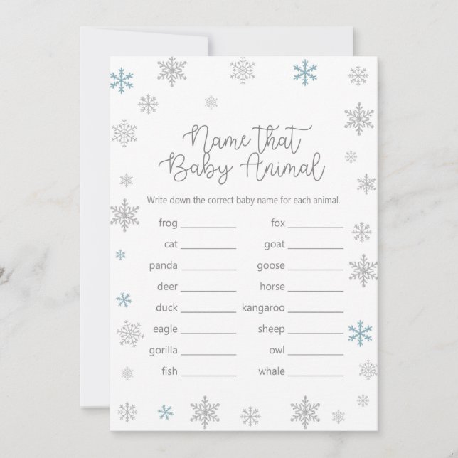Winter Baby Showgame mit Antwort auf die 12x18 Einladung (Vorderseite)