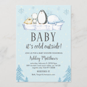 Winter Babydusche einladen, Wintertiere Arktis Einladung
