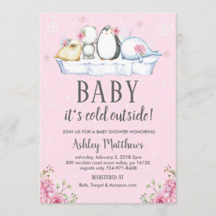 Winter Babydusche einladen, Wintertiere arktisch Einladung