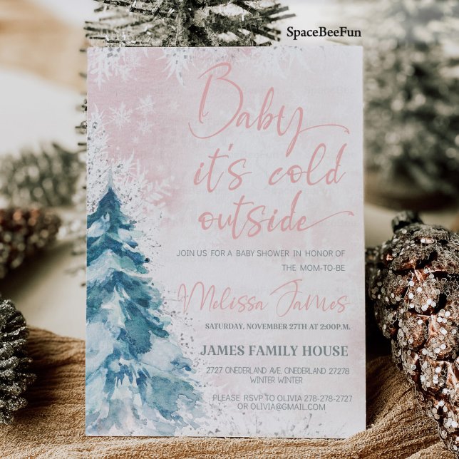 Winter Babydusche Girl Baby es ist kalt draußen Einladung (Winter baby shower Girl Baby it's cold outside Baby shower invitation Winter baby shower invites Chr)