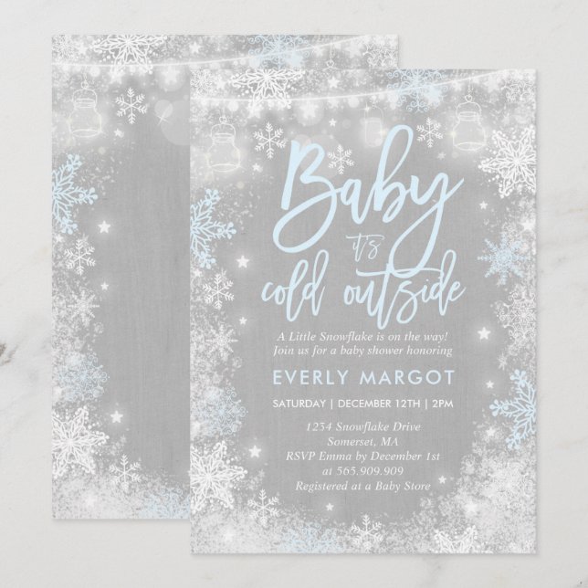 Winter-Babyparty-Einladungs-rustikale Einladung (Vorne/Hinten)