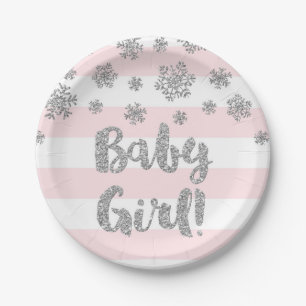 Winter-Babyparty-Platten-Rosa Stripes silbernen Pappteller