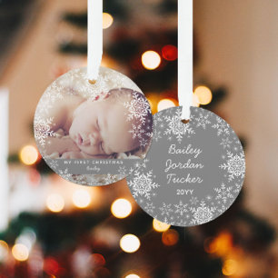 Winter Baby's erste Weihnachtsschneeflocken Foto Ornament
