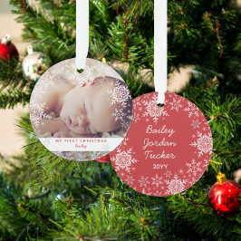 Winter Baby's First Christmas Snowflakes Foto Ornament