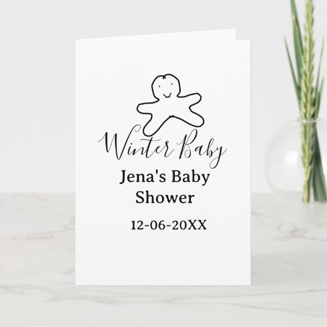 Winter-Babyshower-Keks schwarz gekritzelt handgeze Karte (Vorderseite)