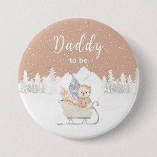 Winter Bär Brauner Schlitten Daddy wird Papa Button