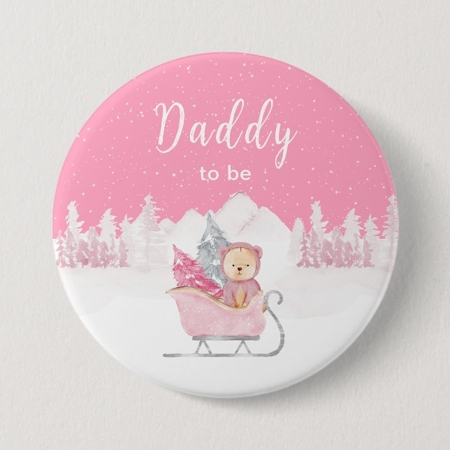 Winter Bär Rosa Schlitten Daddy bald Button (Vorderseite)
