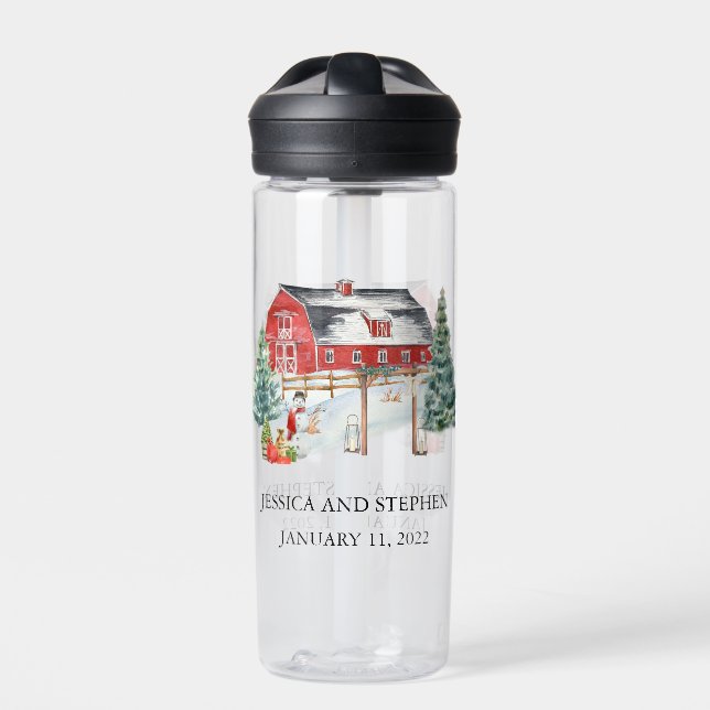 Winter Barn Weihnachten Gastgeschenk Hochzeit Gesc Trinkflasche (Vorderseite)
