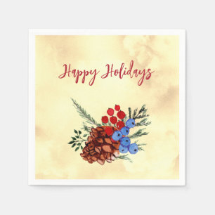 Winter Barries Frohe Weihnachtsbaumen Gelb Rot Serviette