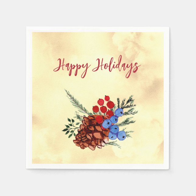 Winter Barries Frohe Weihnachtsbaumen Gelb Rot Serviette (Vorderseite)