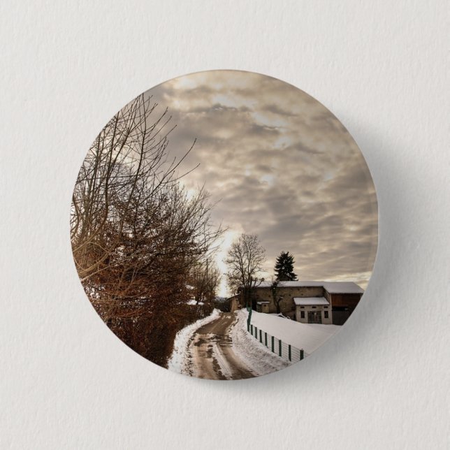 Winter-Bauernhof Button (Vorderseite)