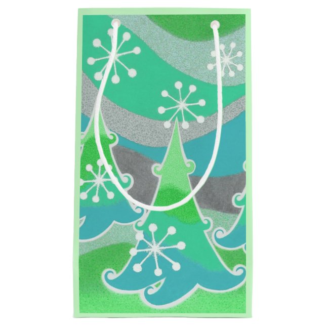 Winter Bäume Grüne Geschenktasche kleine Kleine Geschenktüte (Vorderseite)