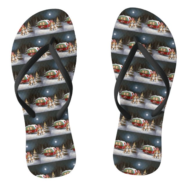 Winter Beagle Karawan Weihnachtsabenteuer Flip Flops (Fußbett)