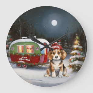 Winter Beagle Karawan Weihnachtsabenteuer Große Wanduhr