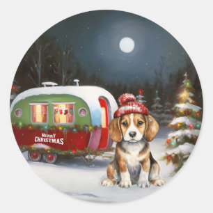Winter Beagle Karawan Weihnachtsabenteuer Runder Aufkleber
