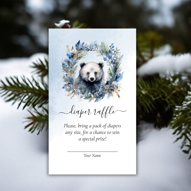 Winter Bear Baby Dusche Windelwanne Begleitkarte (Winter Bear Baby Shower Diaper Raffle Enclosure Card)