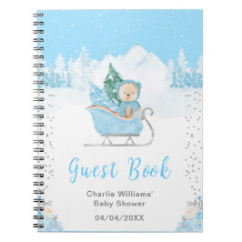 Winter Bear Blue Sleigh Baby Showroom Gästebuch Notizblock